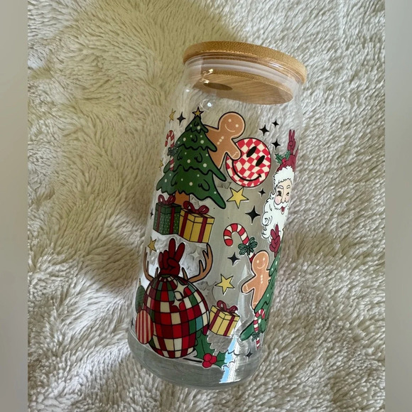 Retro Christmas 20oz Glass Can Cup - Picture 1 of 5